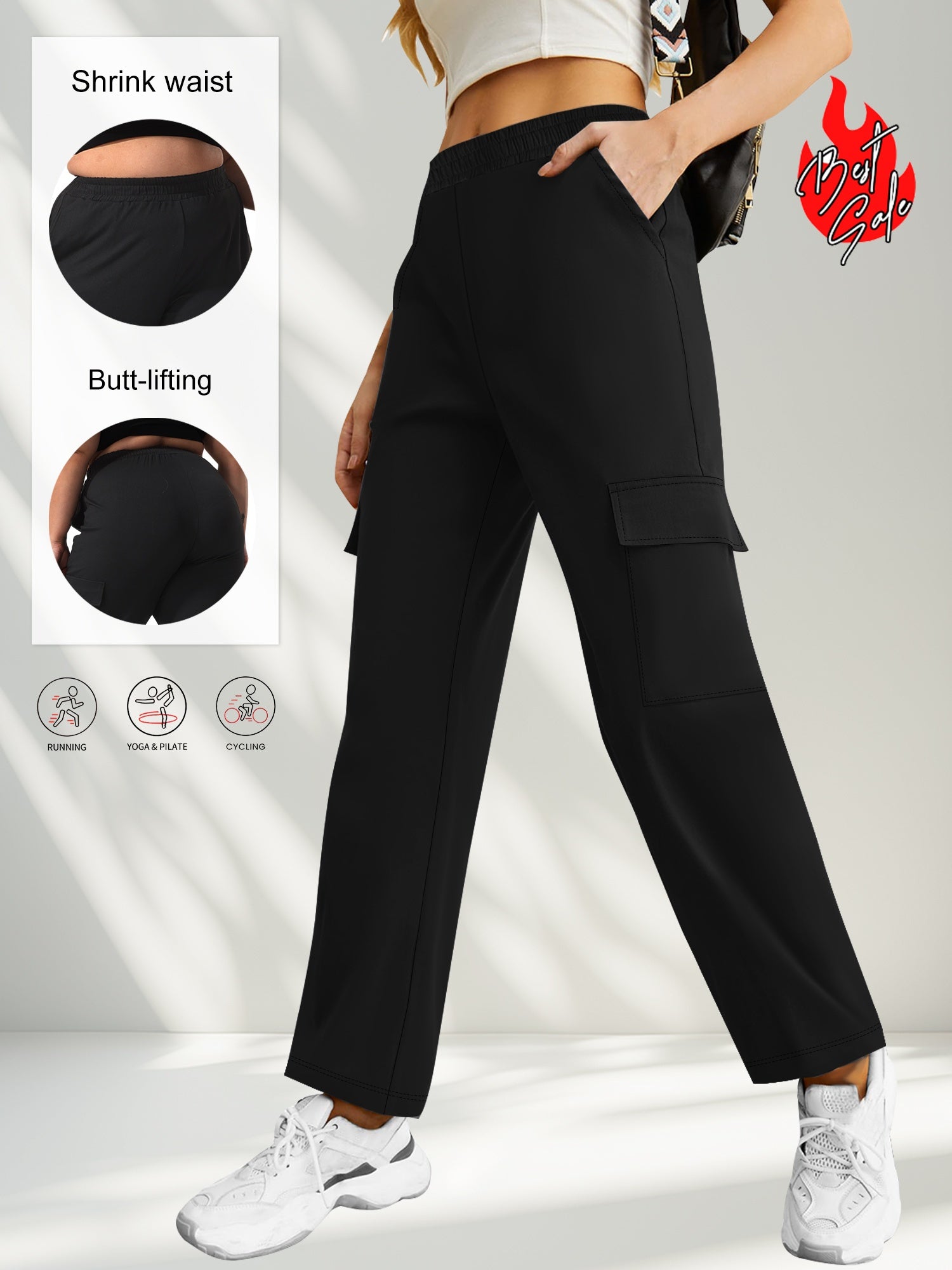 Plus Size Cargo Pants Women High Waisted Wide Leg Casual Streetwear