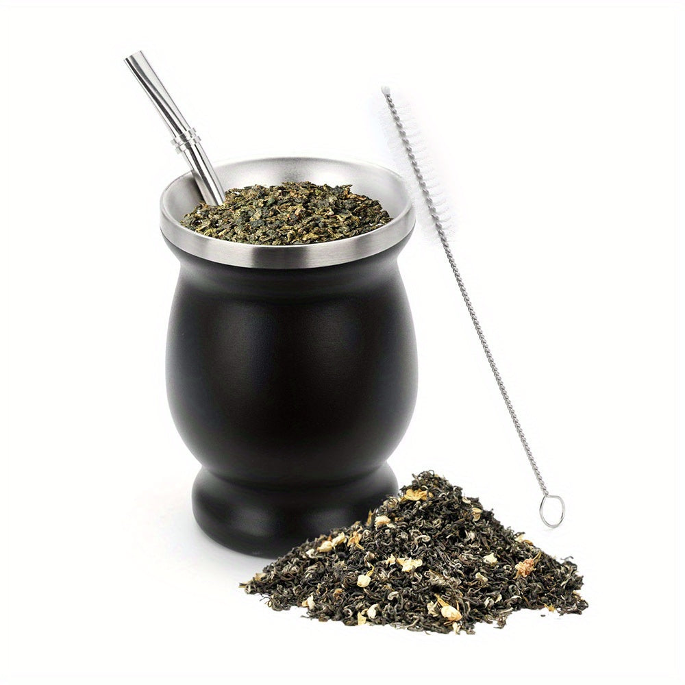 8oz Stainless Steel Yerba Mate Cup and Bombilla Set with Brush and Straw