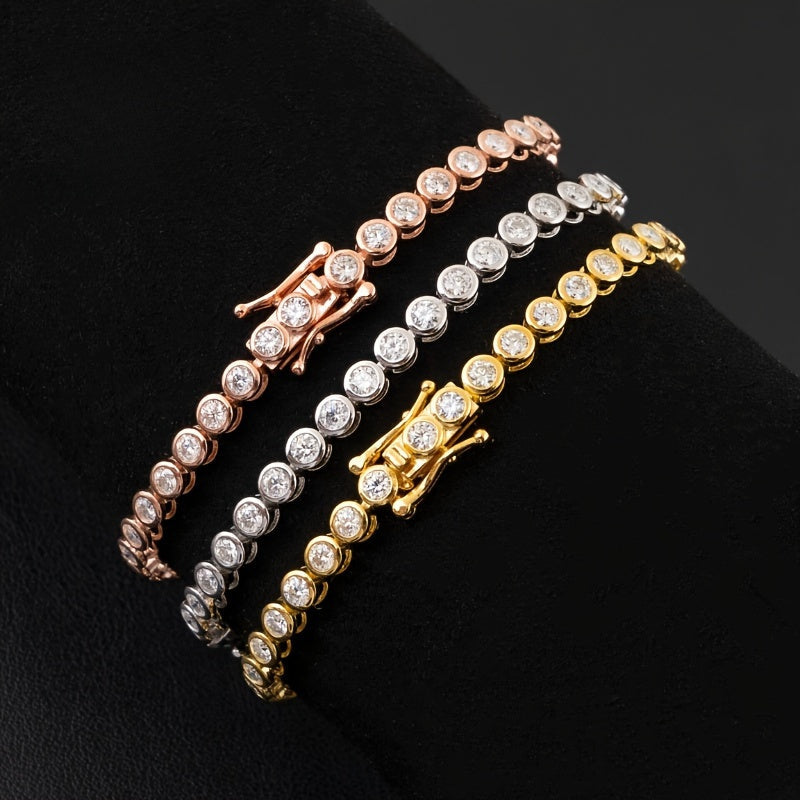 Silver Hip Hop Bezel Tennis Chain Bracelet with Moissanite Stones 2mm