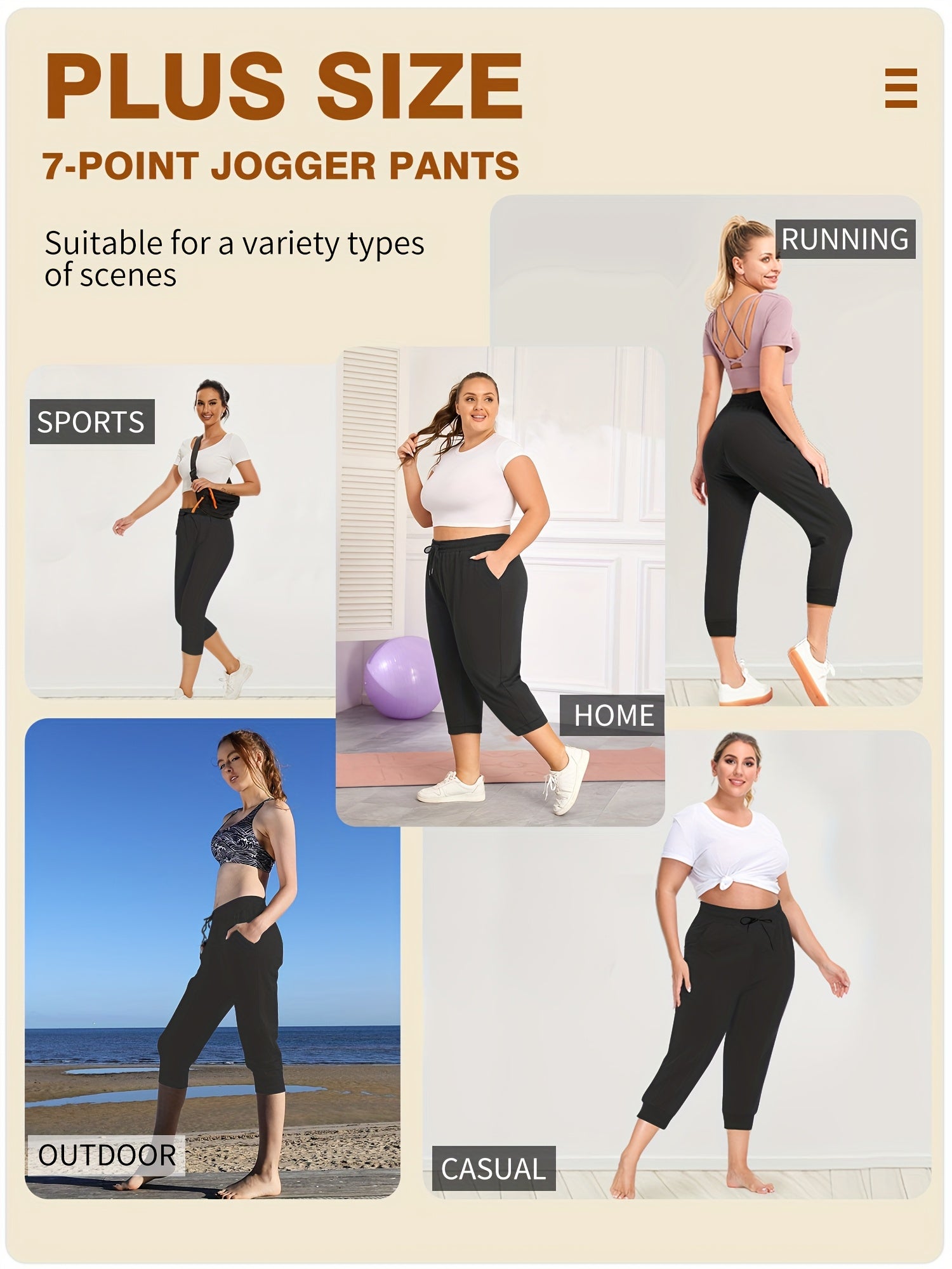 Plus Size Athletic Joggers With Pockets, High Elasticity, Non-See-Through