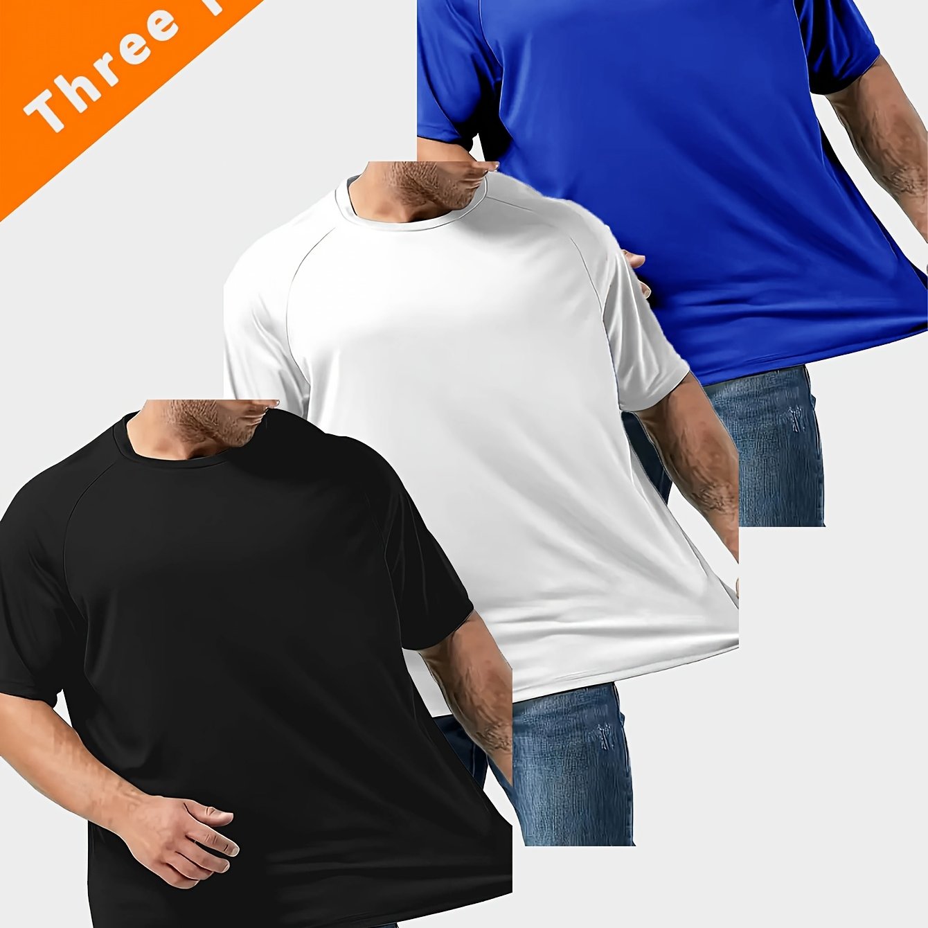 Men's Large Solid Polyester Short-Sleeve Sports T-Shirts Pack of 3 for Outdoor and Casual Wear