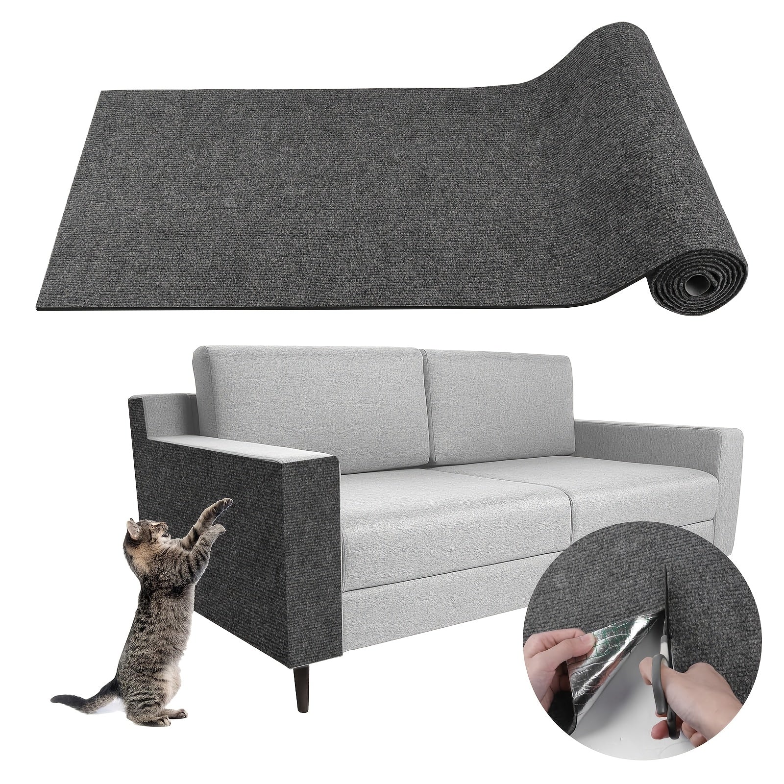 Self-Adhesive Cat Scratching Mat 39.88cm x 199.9cm Durable Synthetic Fiber Furniture Protector