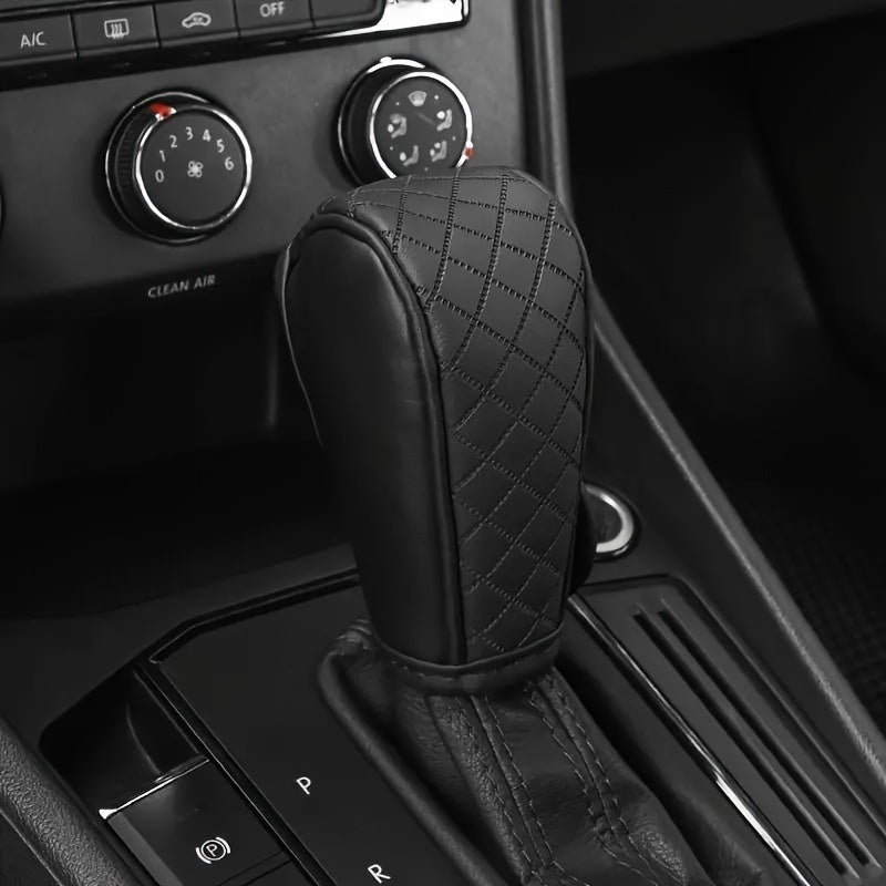 Black PU Leather Gear Shift Knob Cover Non-Slip Diamond Stitch