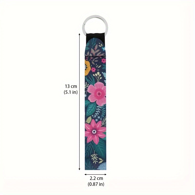 Floral Pattern Polyester Wrist Strap Keychain for Keys Cameras Phones