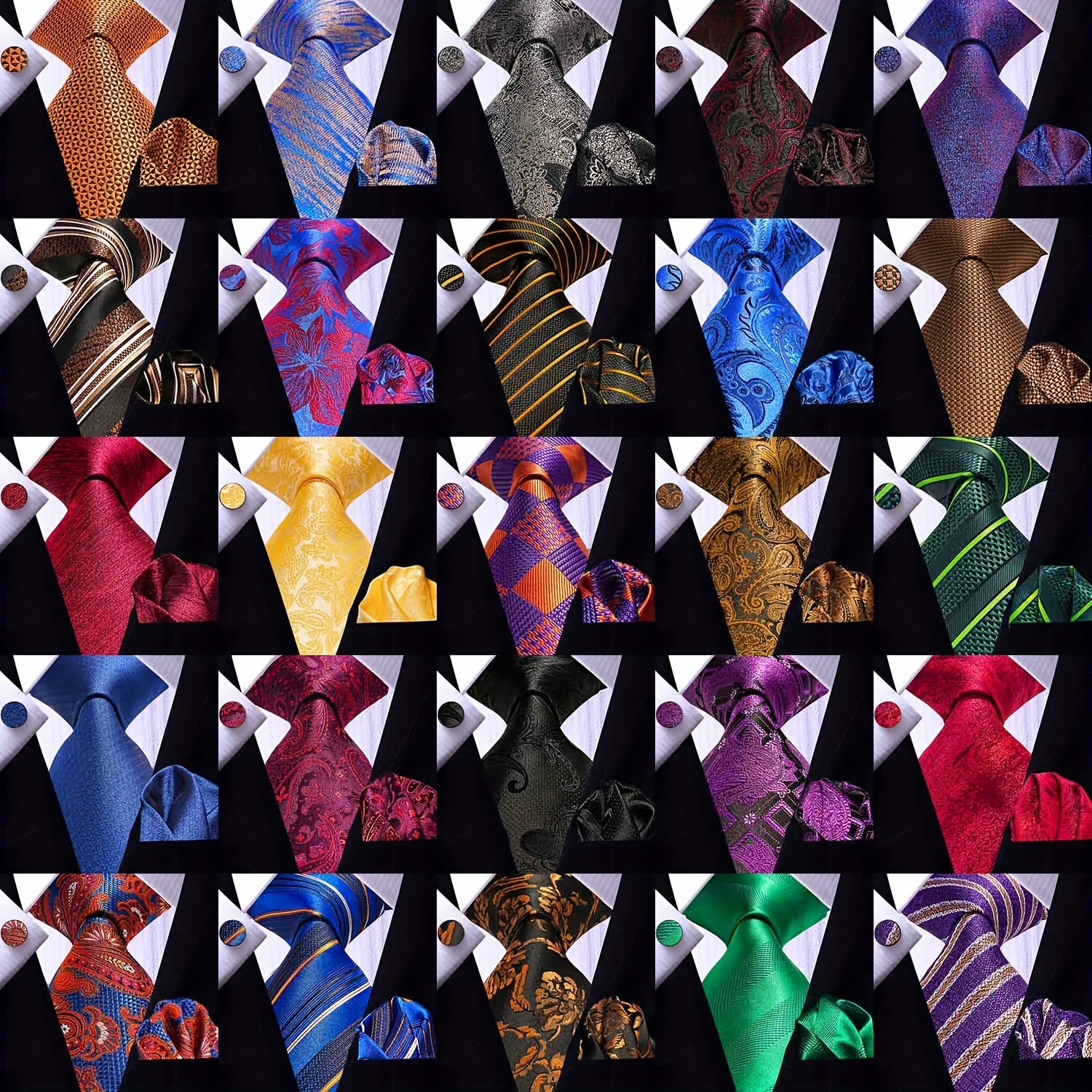 Men's Necktie Pocket Square Cufflinks Set for Wedding Business Party