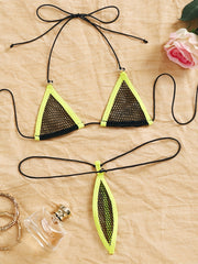 Women's Lingerie Set with Colorblock Design Triangle Bra and Thong