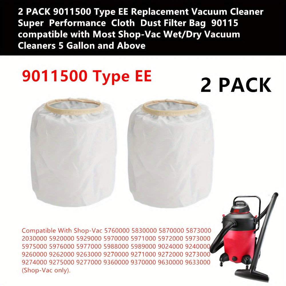 2 High-Quality Cloth Dust Filter Bags for Shop-Vac Type EE 18.93L+