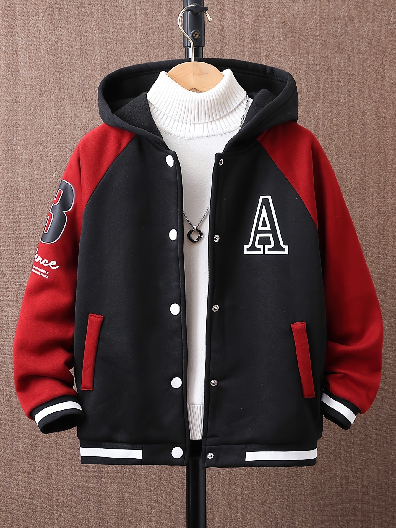 Boys Hoodie Color Block Long Sleeve Fall Winter Casual Polyester with "A" Print