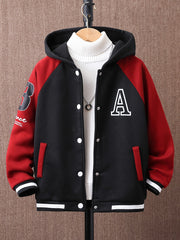 Boys Hoodie Color Block Long Sleeve Fall Winter Casual Polyester with "A" Print