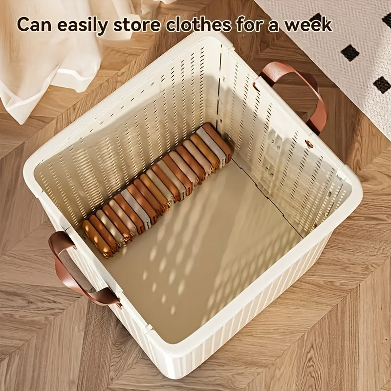 White Ceramic-Style Laundry Basket with Wheels Large Capacity Ventilated Portable