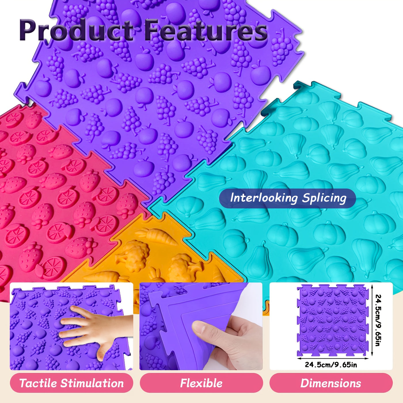 Silicone Sensory Mats for Kids 4/8 Pieces Textured Interlocking Floor Tiles for Playroom