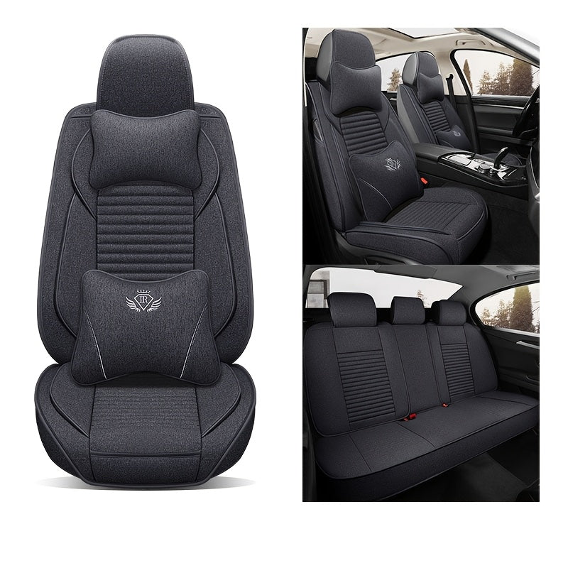 Чехлы для автомобильных сидений из льна, дышащие, всесезонные, универсальные, для пяти мест