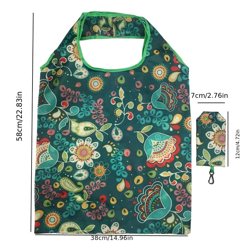 Reusable Polyester Shopping Tote Bag Large Foldable Sunflower Leopard Paisley