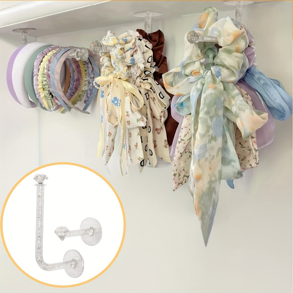 Clear Glitter Hair Accessories Organizer for Women and Girls Wall Hooks Scrunchy and Headband Holder