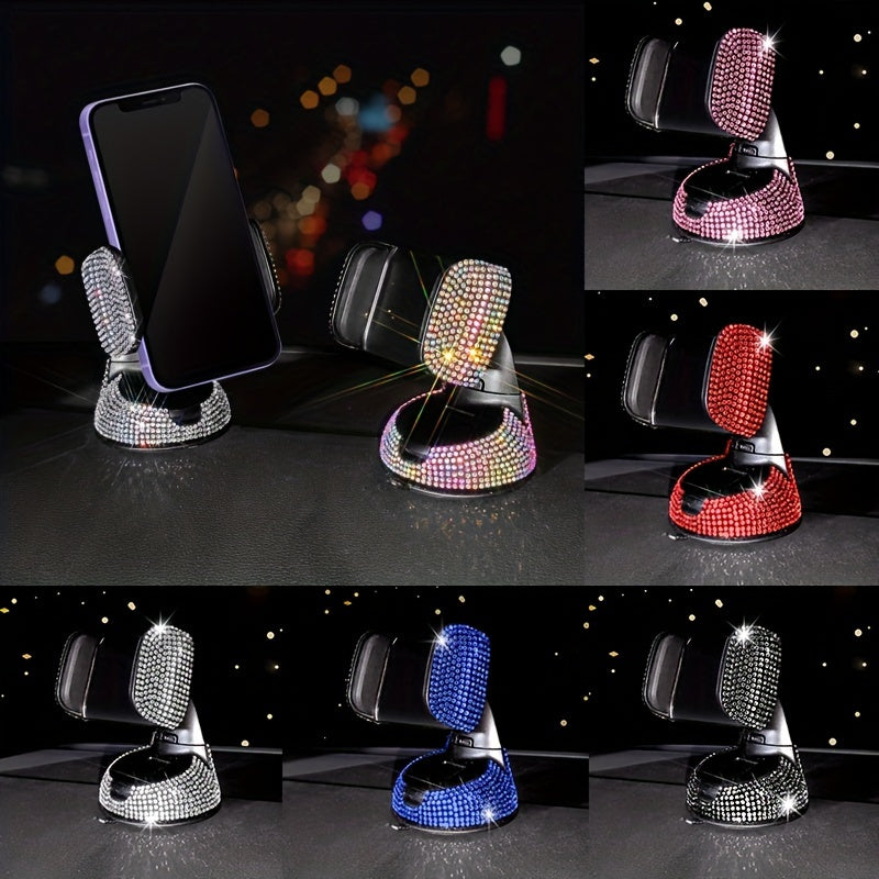 Soporte de teléfono para coche con cristales de lujo y soporte de succión giratorio para tablero y rejilla de ventilación