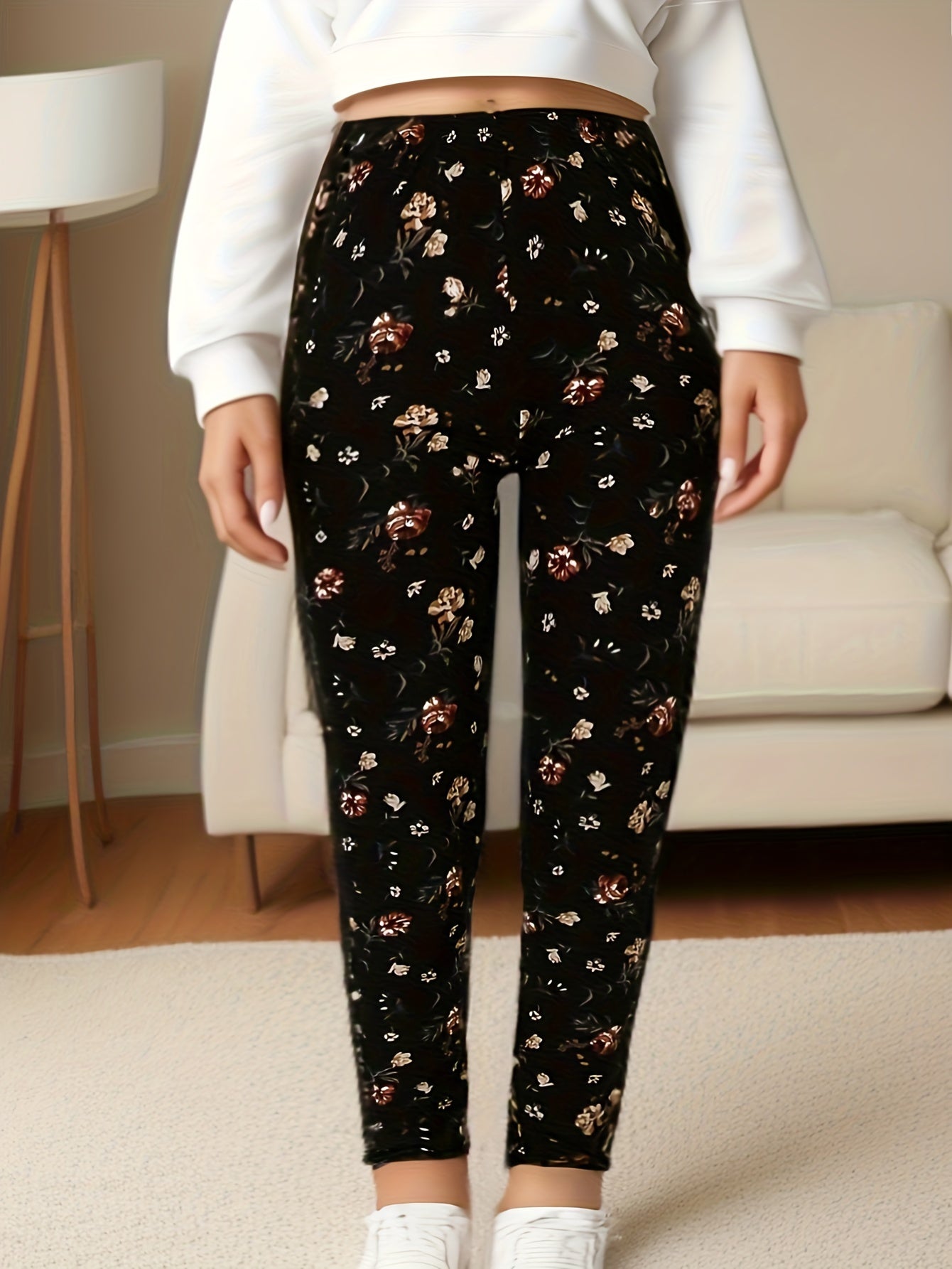 Women's Plus Size Floral Print Leggings High Waist Four-Way Stretch