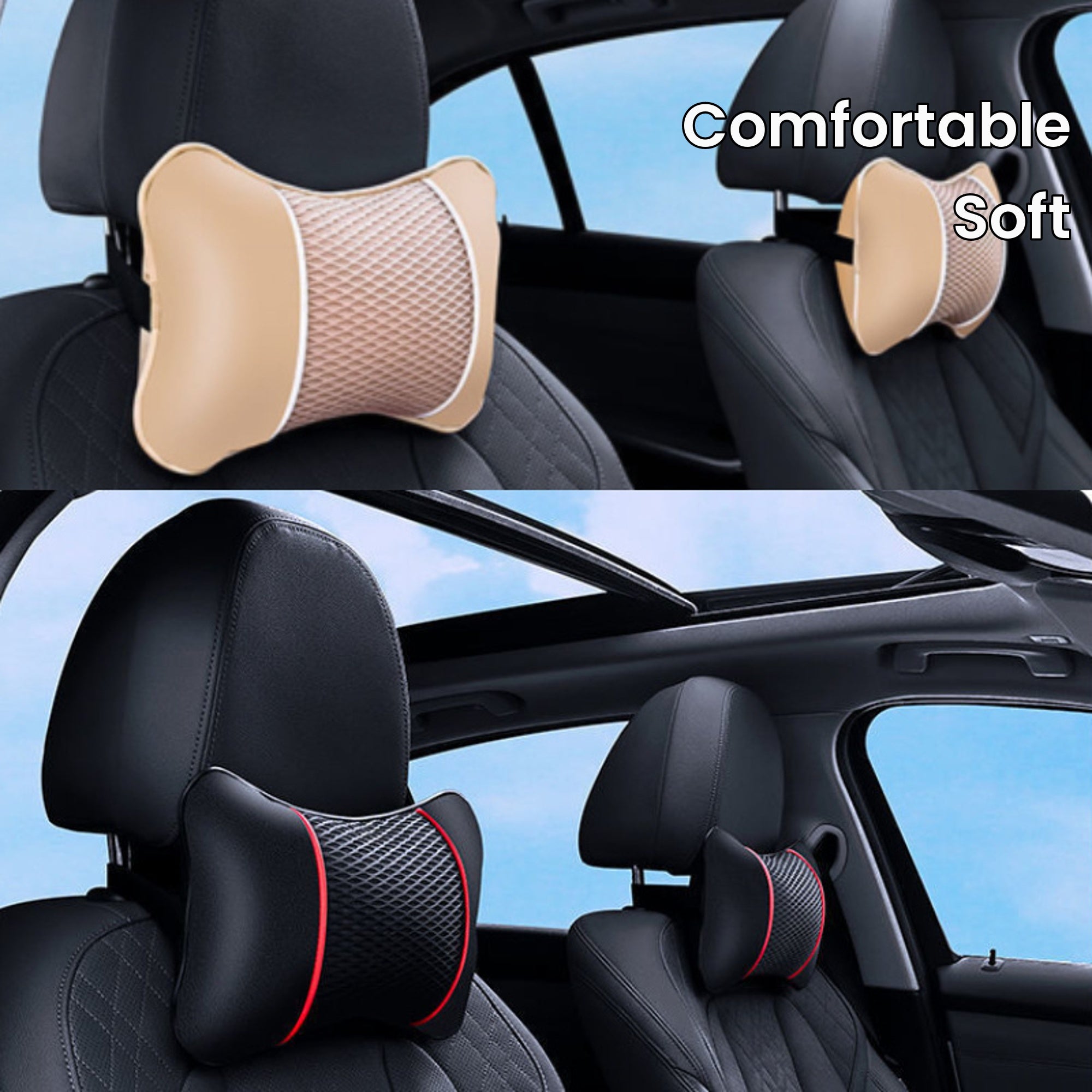 Universal Car Neck Pillow PU Leather Soft Headrest Support for Travel
