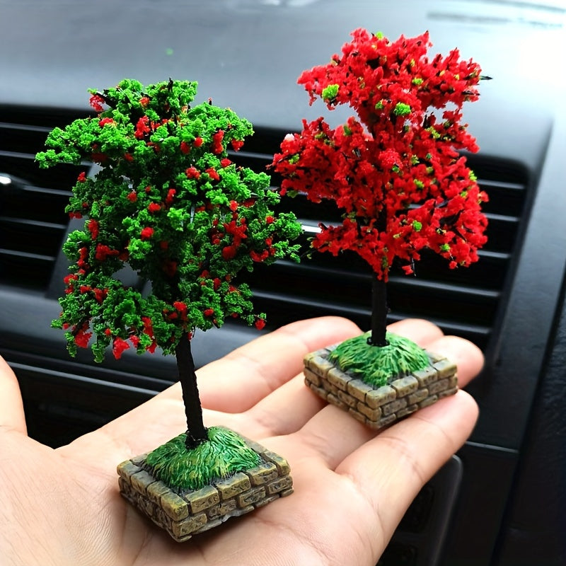 2Pcs Mini Artificial Flower Trees Car Dashboard Decorations Plastic Stone Base