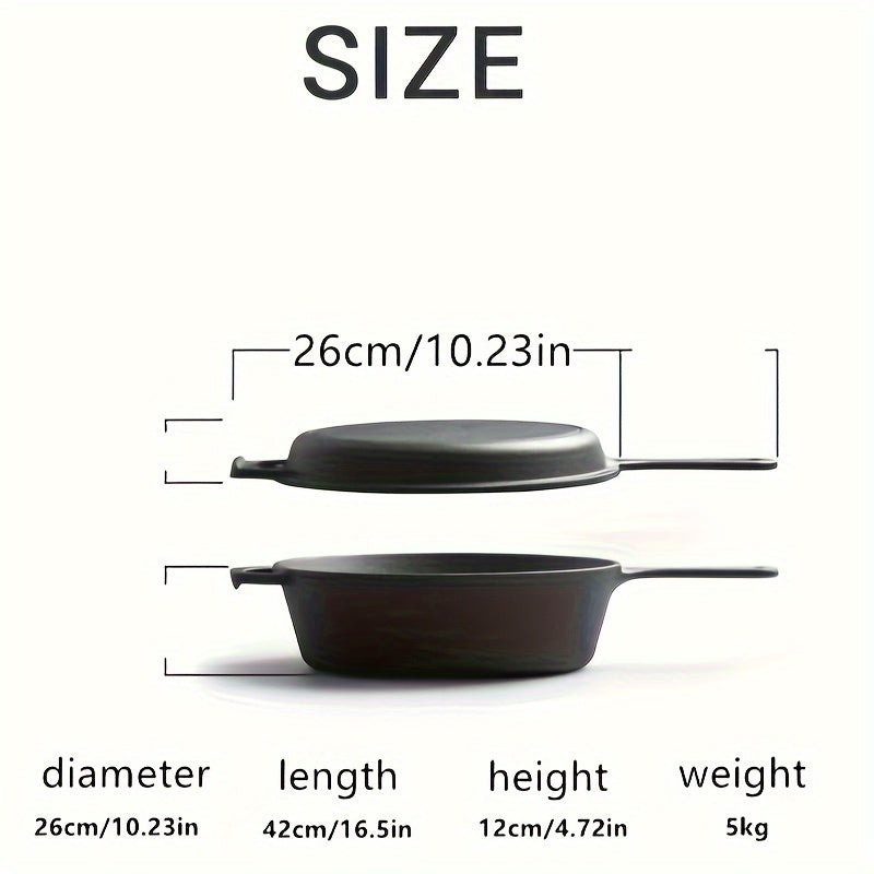 Induksion pechka bilan mos keladigan oldindan tayyorlangan ikki tomonlama yopishqoq quyma temir qozon to'plami - mustahkam oshxona qozonlari va qozonlar uchun ko'p funksiyali 2-in-1 pishirish to'plami