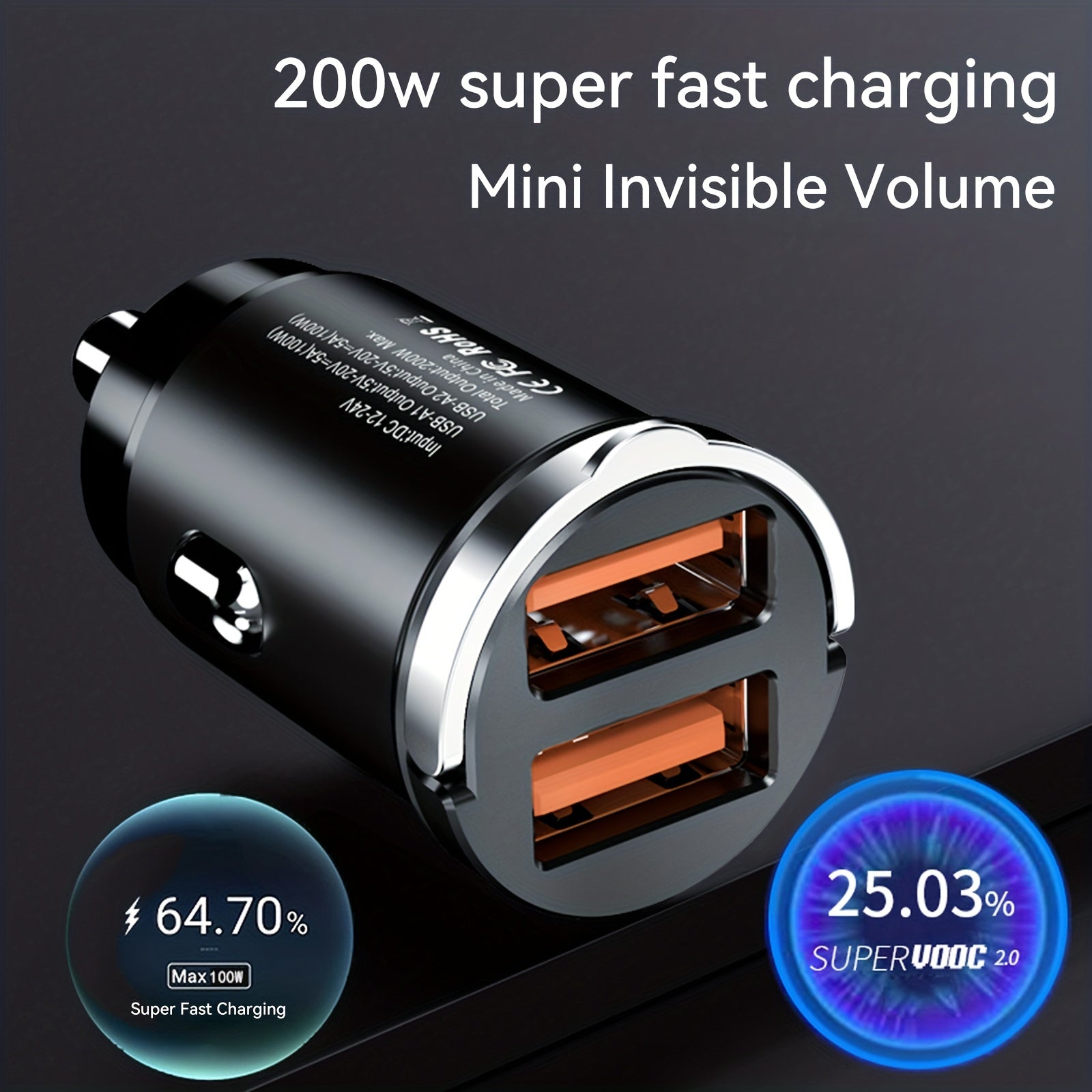 Car Fast Charger Dual USB Metal Car Charger Quick Charging