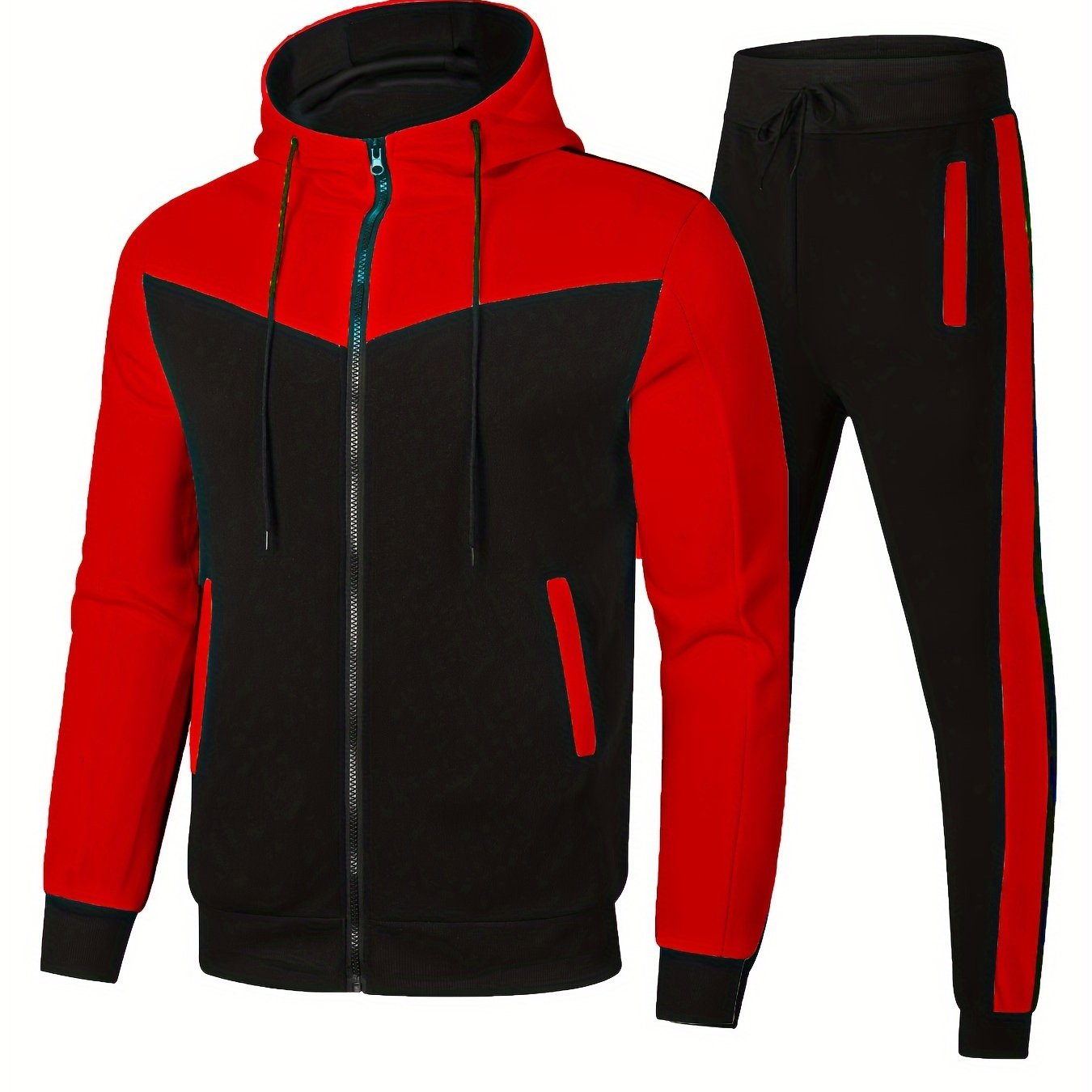 Conjunto deportivo de dos piezas para hombre, sudadera con capucha y joggers, ropa deportiva transpirable de poliéster para primavera y otoño