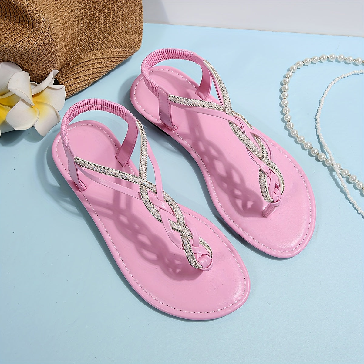 Women’s Bohemian Flat Sandals with Crisscross Straps Sparkling Accents