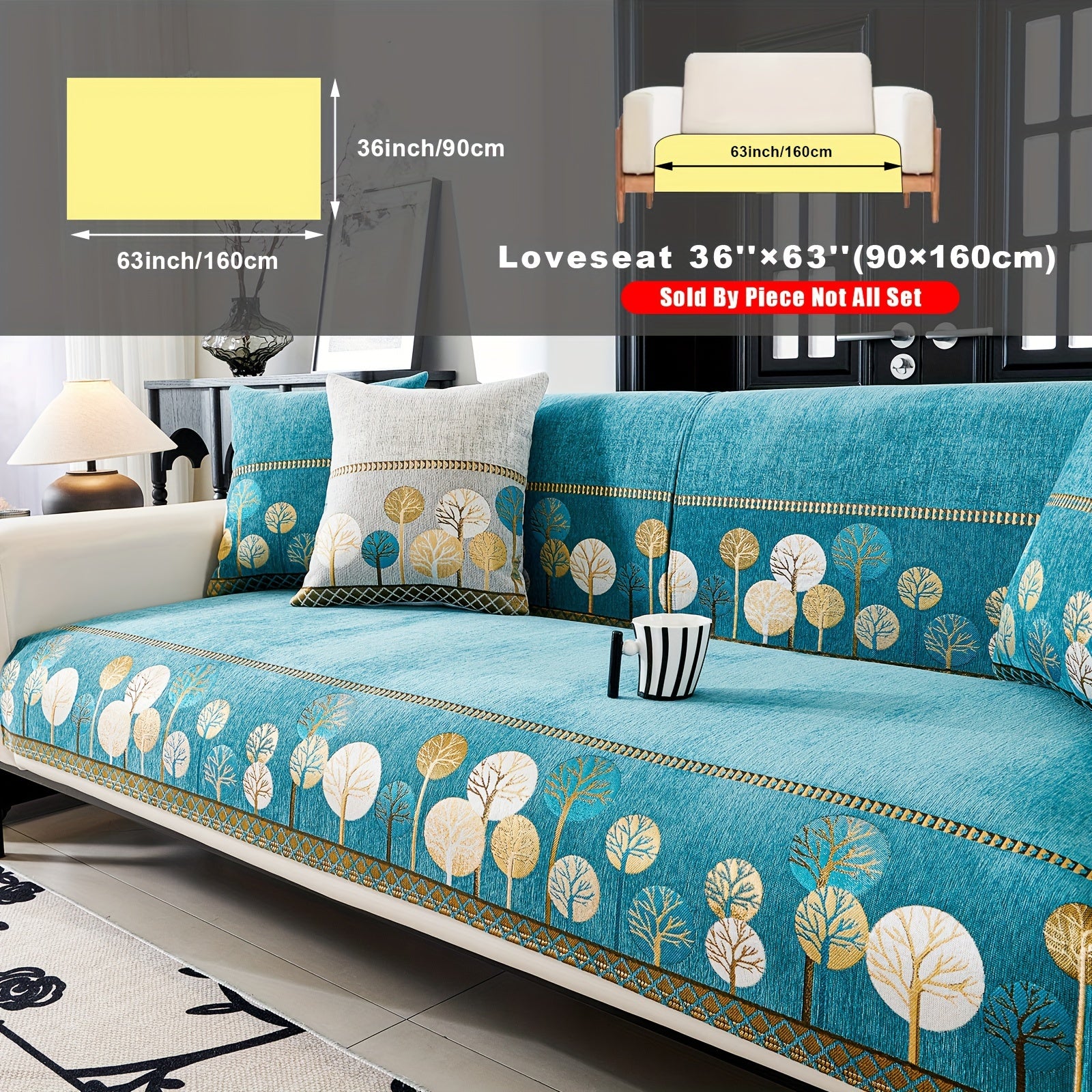 Chenille Sofa Cover with Tree Embroidery Pet-Friendly Slip-Resistant Easy to Clean Fits Various Sofa Sizes for Living Room and Home Decor