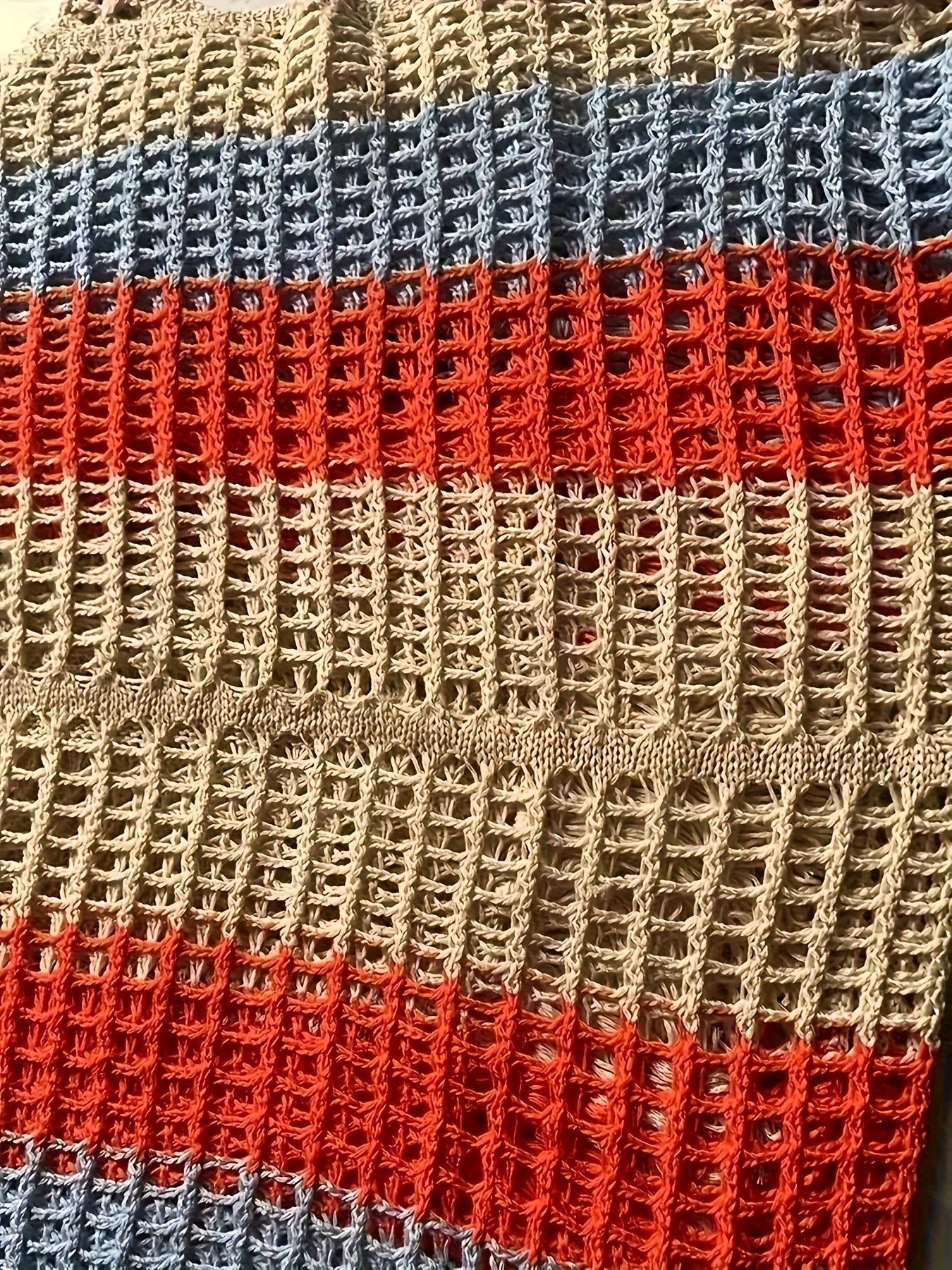 Plus Size Women's Color-Blocked Fringe Beach Sweater Spring Summer Fall