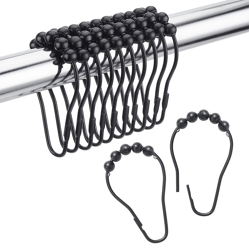 Set of 12 Metal Shower Curtain Hooks with Decorative Beads for Bathroom