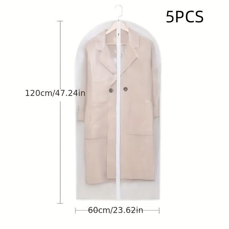 5pcs Transparent Clothes Storage Dustproof Bags Zipper Organizer for Wardrobe