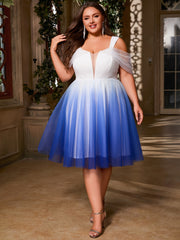Plus Size Women's Off-Shoulder Prom Dress Gradient Purple Blue A-Line Gown