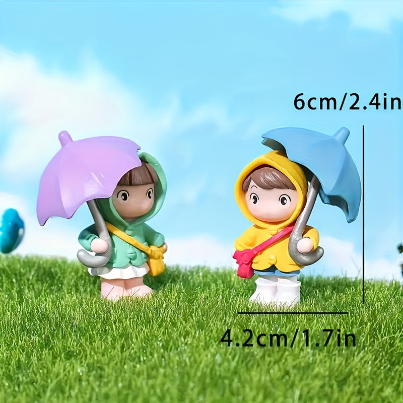 Girls Umbrella Girl Figurines 4pcs Set Durable ABS Dashboard Home Decor