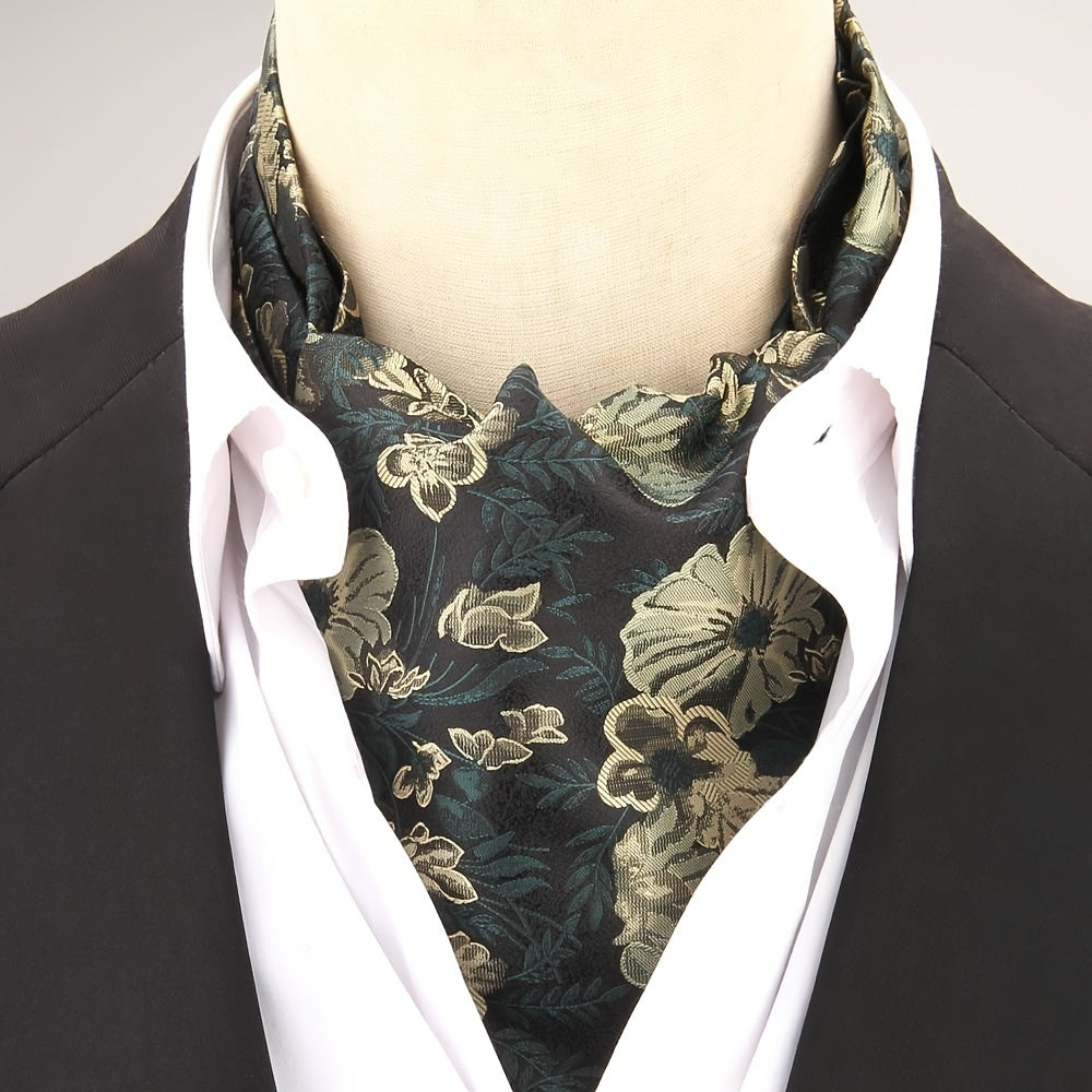 Men's Vintage Style Double-Sided Long Cravat Ascot Tie Polyester Woven Scarf for Formal Wear