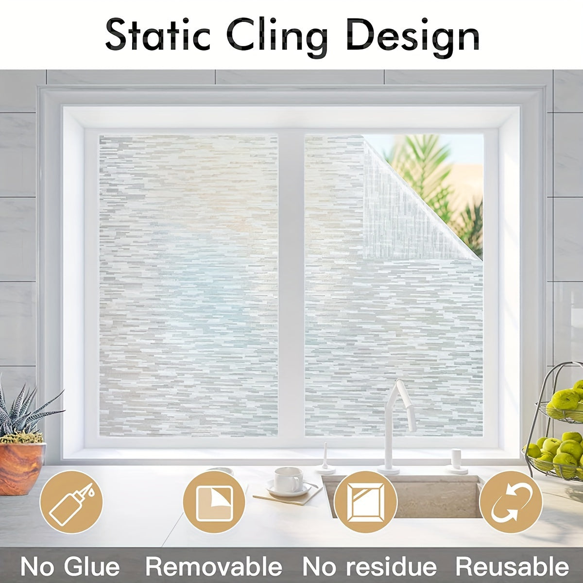 Frosted PVC Window Film 8mil Static Cling Privacy Light Blocking for Home Bathroom Kitchen