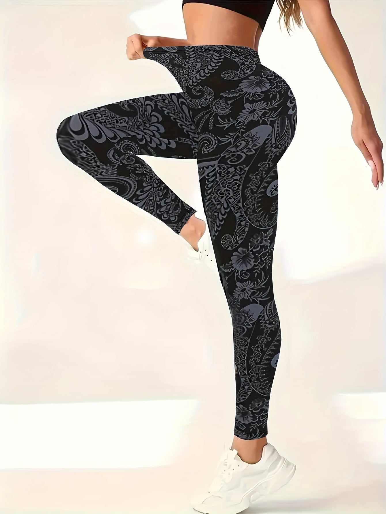 Plus Size Women's Floral Leggings - Stretchy Breathable Casual Pants
