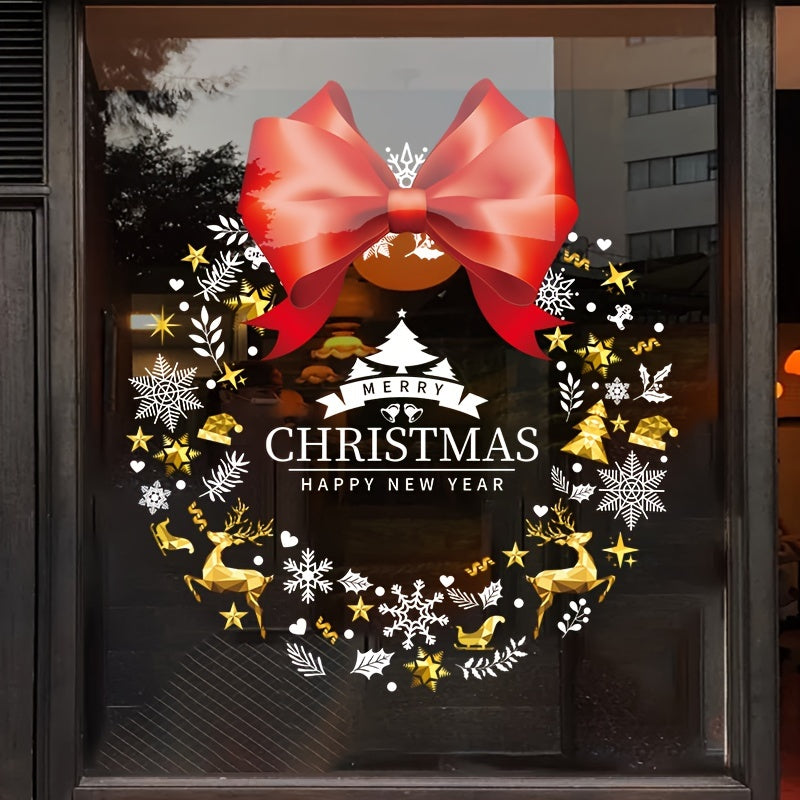 Set of 2 Christmas Wreath Window Clings Holiday Decor for Glass Doors