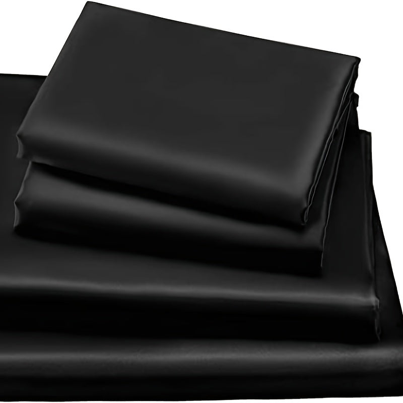 Polyester Satin Fitted Sheet Set 4 Pieces Includes Pillowcases Available in Twin Full Queen King