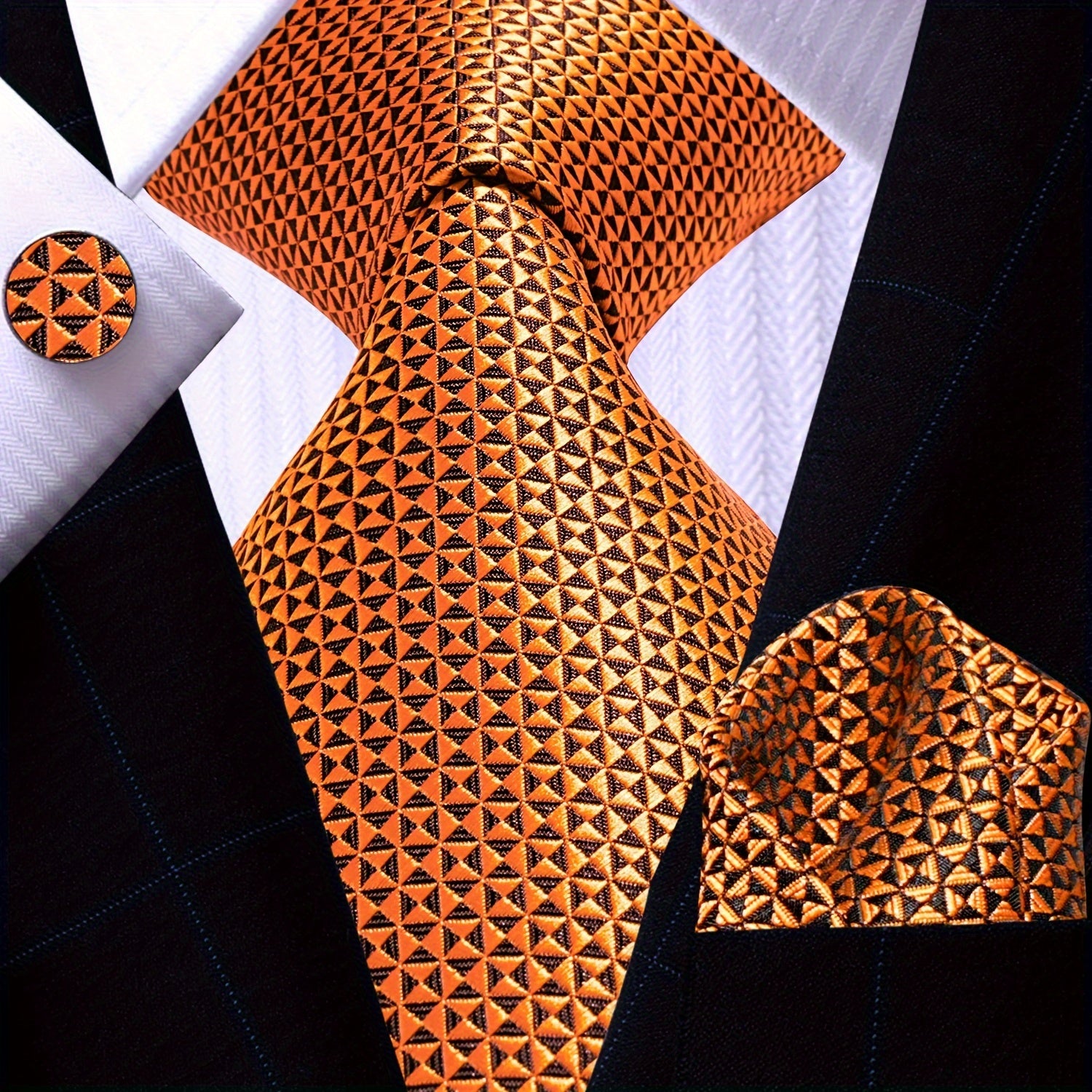 Men's Necktie Pocket Square Cufflinks Set for Wedding Business Party