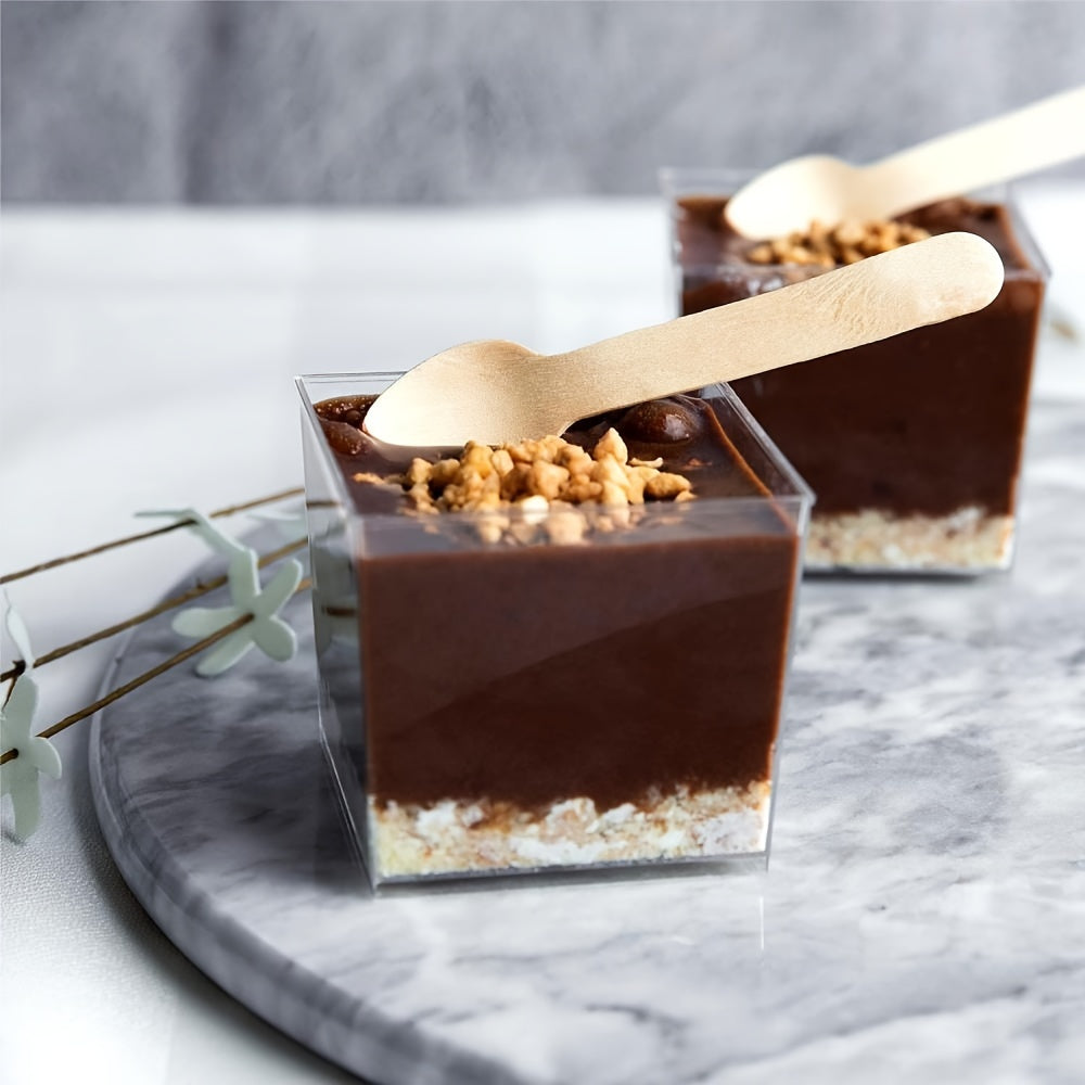 100 Eco-Friendly Disposable Birch Spoons for Cake Ice Cream Dessert