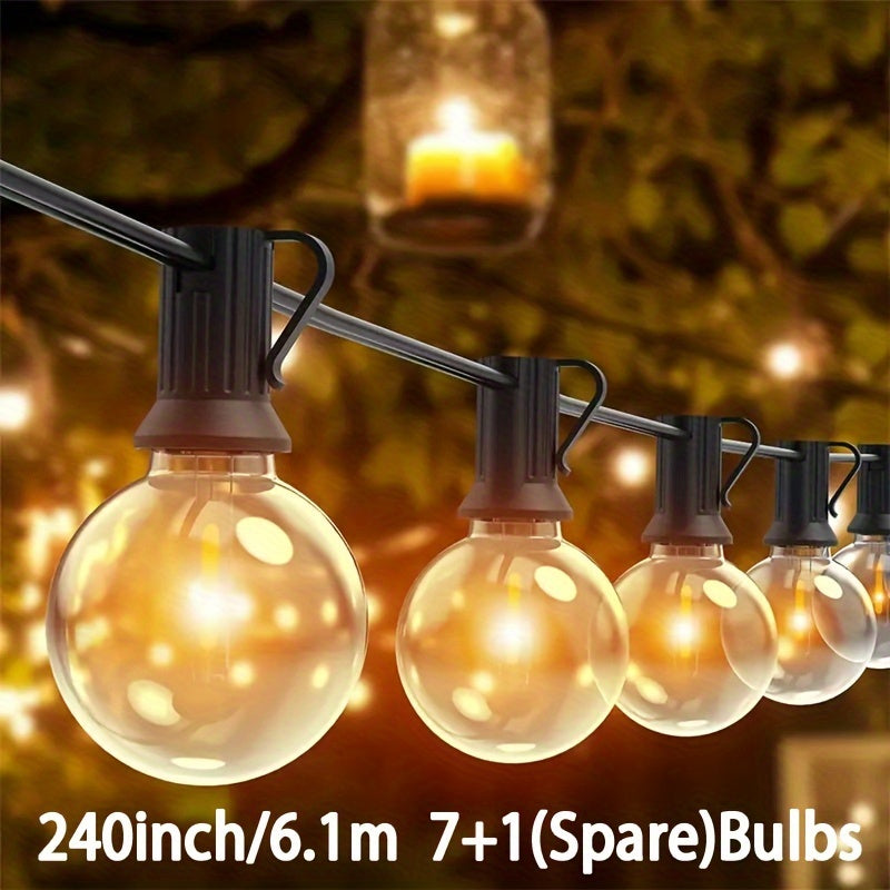 30.48m Solar Powered LED String Lights G40 Bulbs Waterproof Dimmable Outdoor Decoration