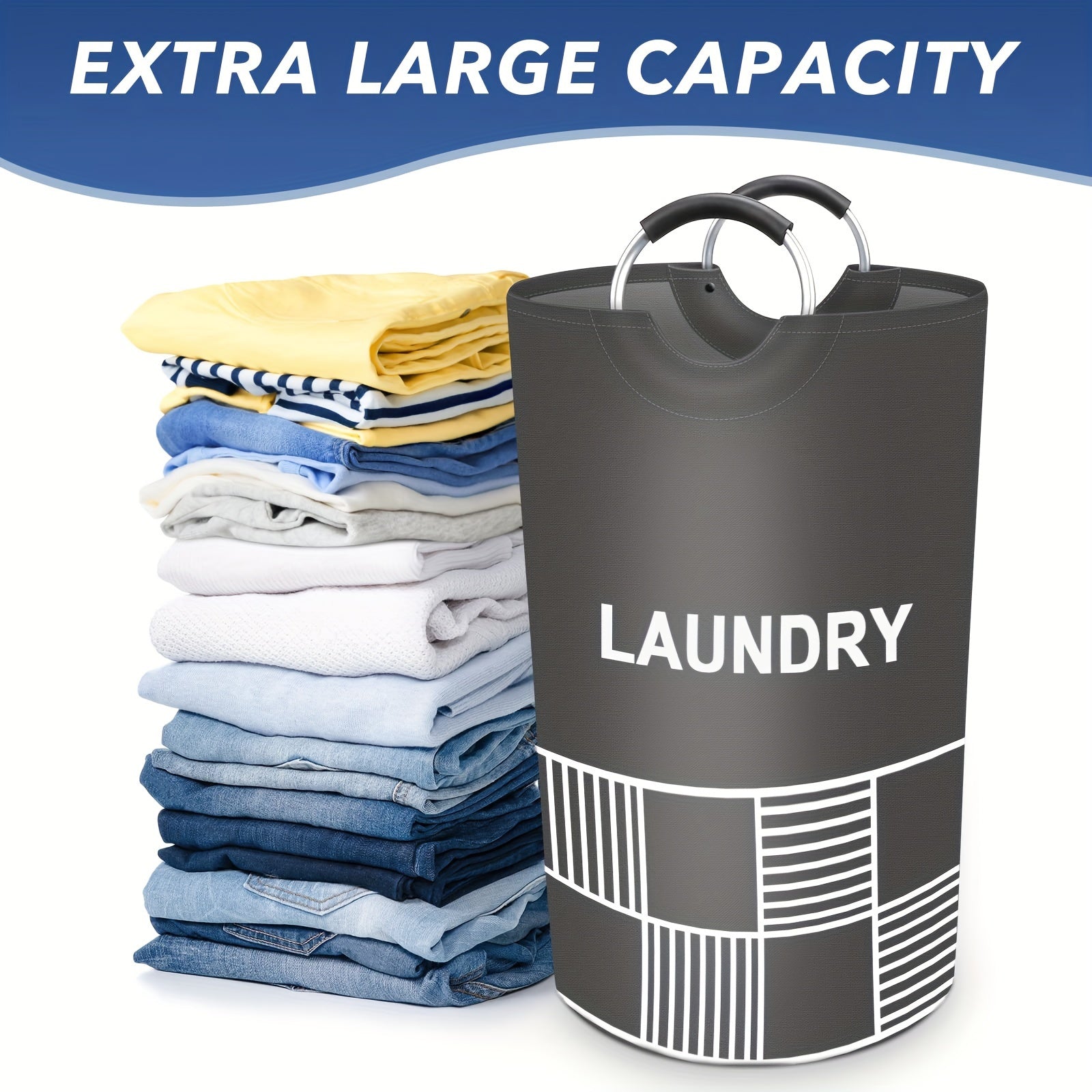 Waterproof Laundry Basket with Padded Handles 82L Collapsible Storage for Bathroom Dorm Balcony