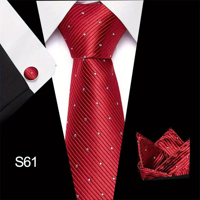 Men's Tie Set with Cufflinks and Square Scarf for Business Formal Wear