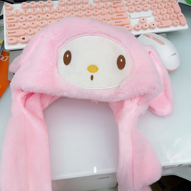 Kids' Plush Hat with Moving Ears Featuring Sanrio Kuromi and Hello Kitty Characters