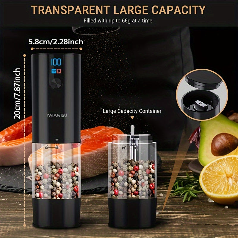 Juego de 2 piezas de molinillos de especias eléctricos con pantalla LCD, recargables por USB, de molienda gruesa/fina, para cocina, restaurante y barbacoa