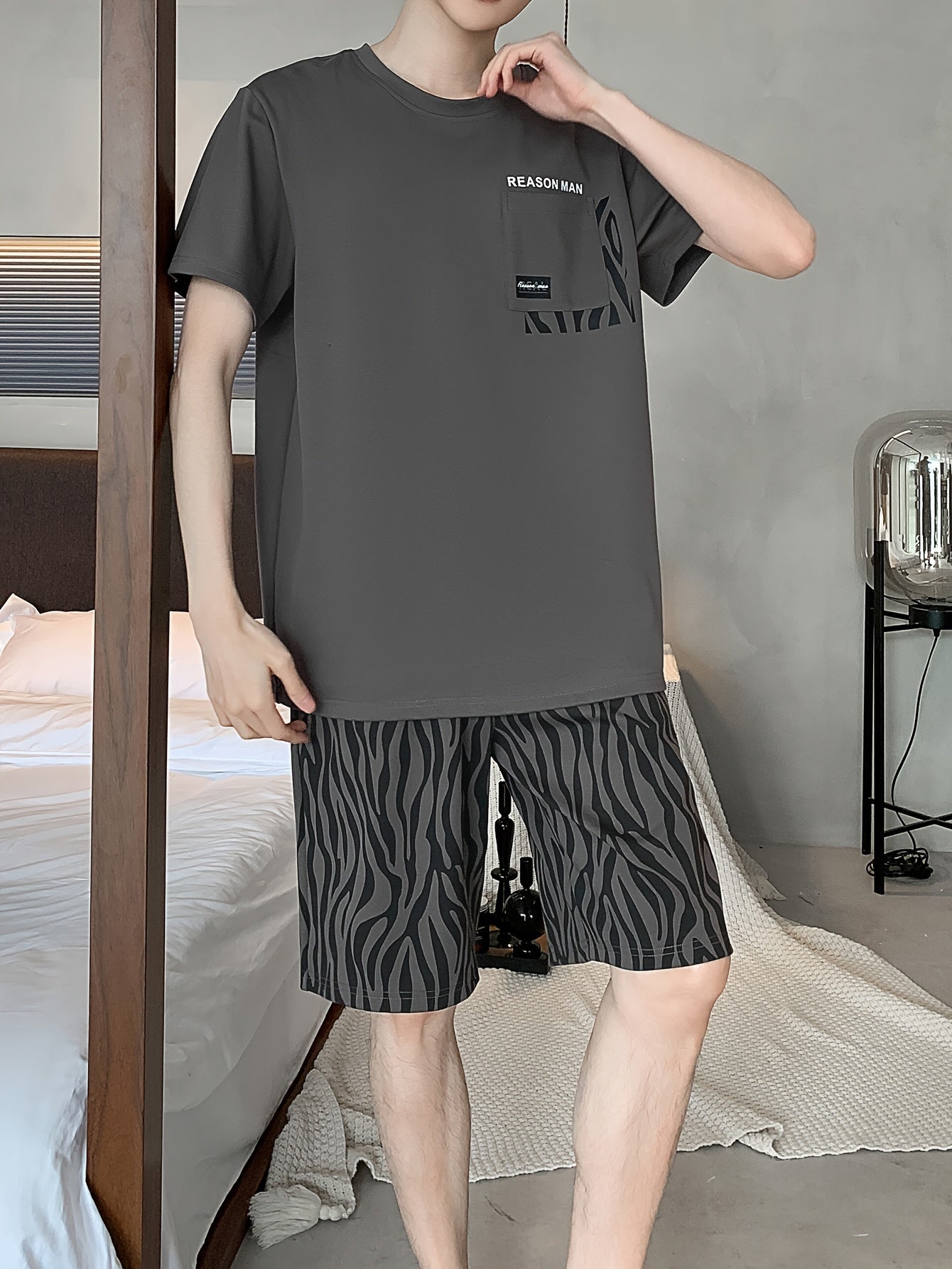 Conjunto de pijama de algodón de manga corta para hombre para verano, ropa de descanso y sueño