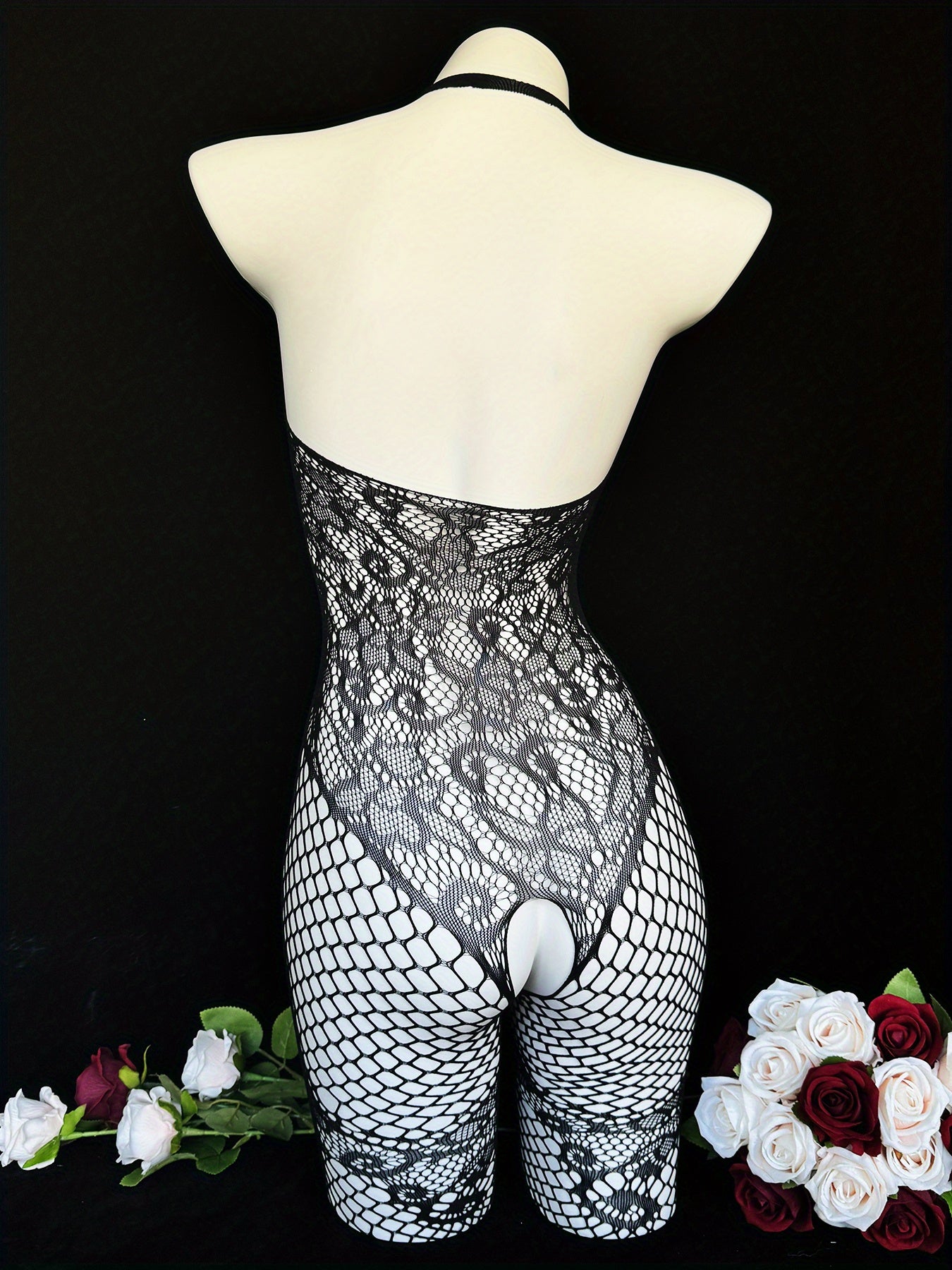 Women's Jumpsuit with Semi-Transparent Stockings Sleeveless Hollow Neck for Date Night