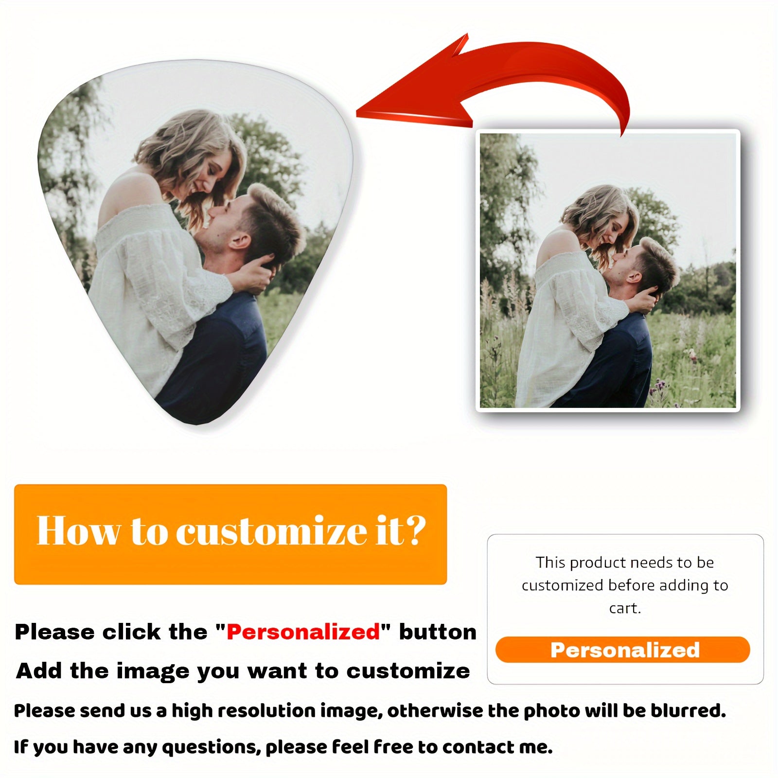 Personalized Guitar Picks with Custom Text Photo or Name in White or Black 3 Thicknesses