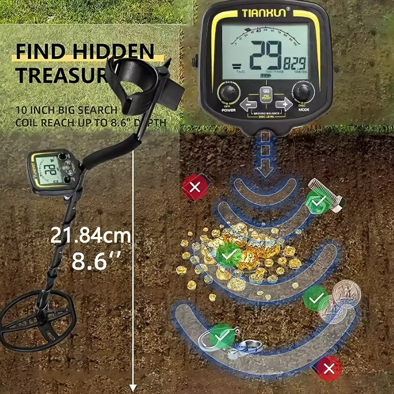 Professional Metal Detector 2.5m chuqurlik skaneri bilan, xazina ovchilar uchun ideal Golden Finder, batareya bilan ishlaydi (batareya kiritilmagan), mustahkam plastik konstruktsiya, yer ostida foydalanish uchun mukammal.