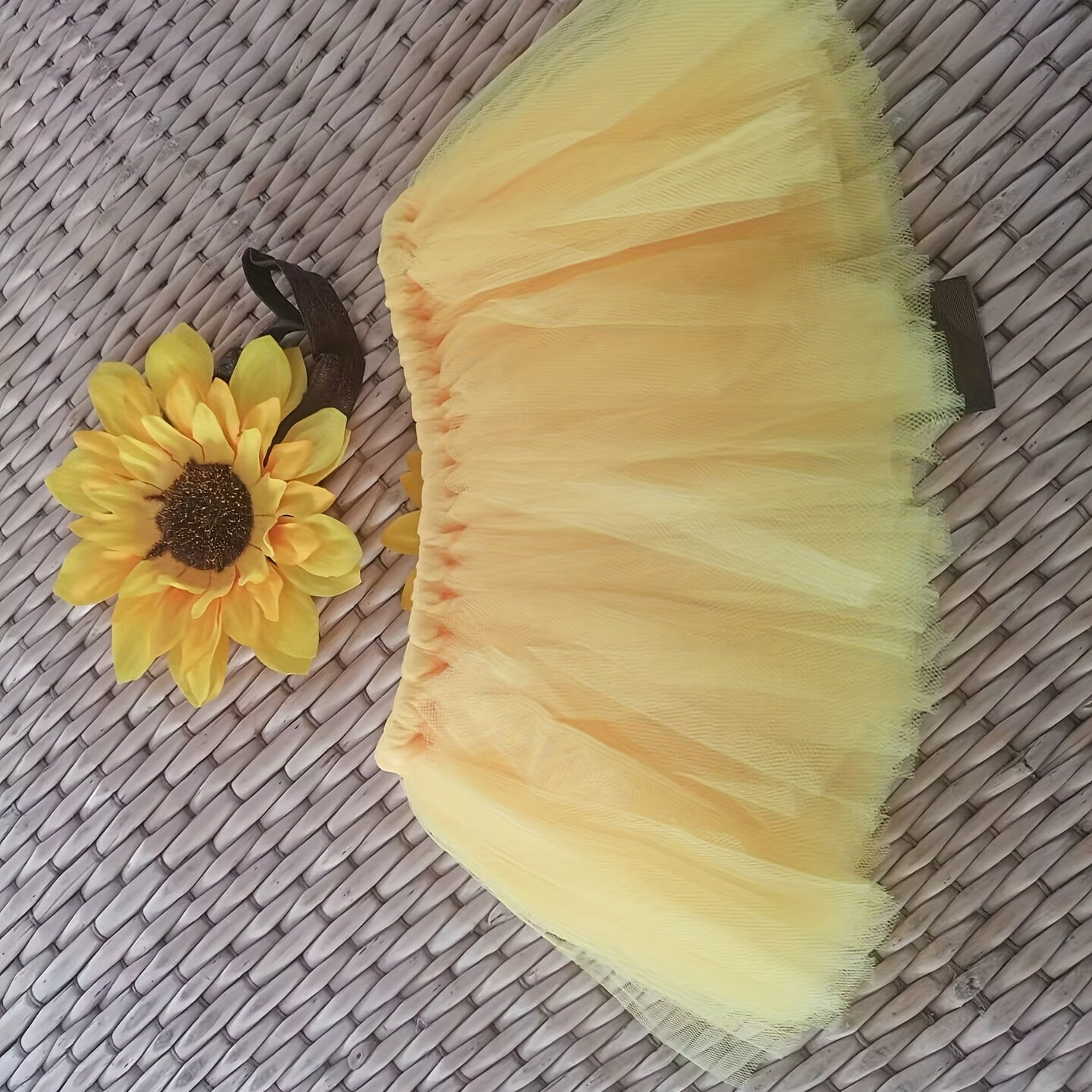 Newborn Baby Sunflower Tutu Skirt with Bow and Flower Girl Headband Photography Prop