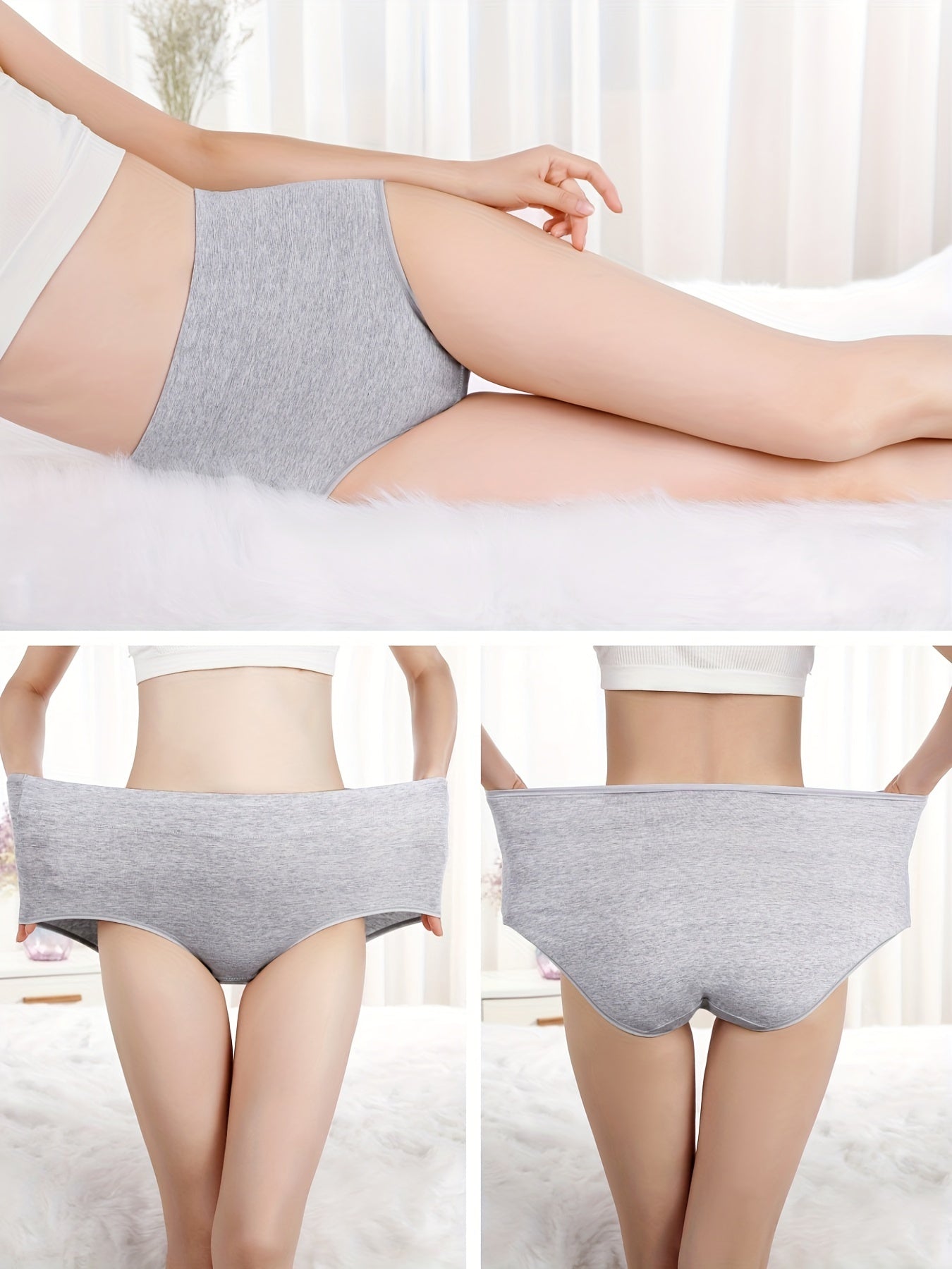 Women's Cotton Briefs 5-Pack Wide Waistband Solid Color Comfortable Underwear